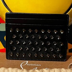 CHRISTIAN LOUBOUTIN Studded Black Card Holder w/Dustbag